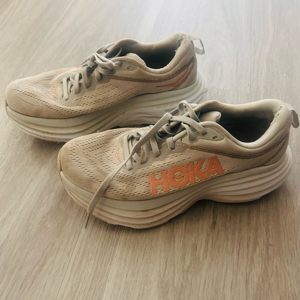 Hoka Tan and Orange Sneakers with Cushioned Midsole
